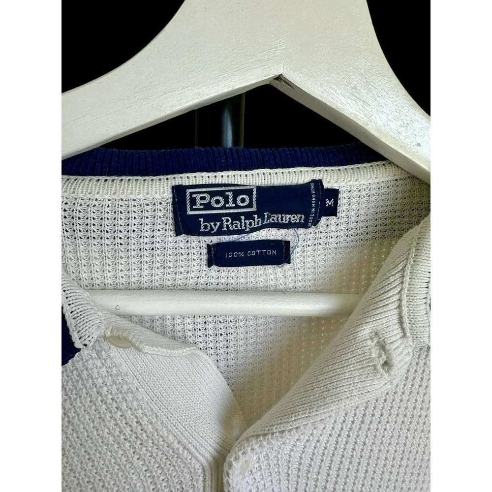 Vintage Ralph Lauren Long Sleeve Waffle Thermal Polo Shirt‎ Men's Medium *flaw